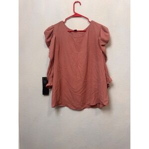 Shein Curve Women's‎ 2XL Blouse Top Long Puff Sleeve Smocked Cuff Pink